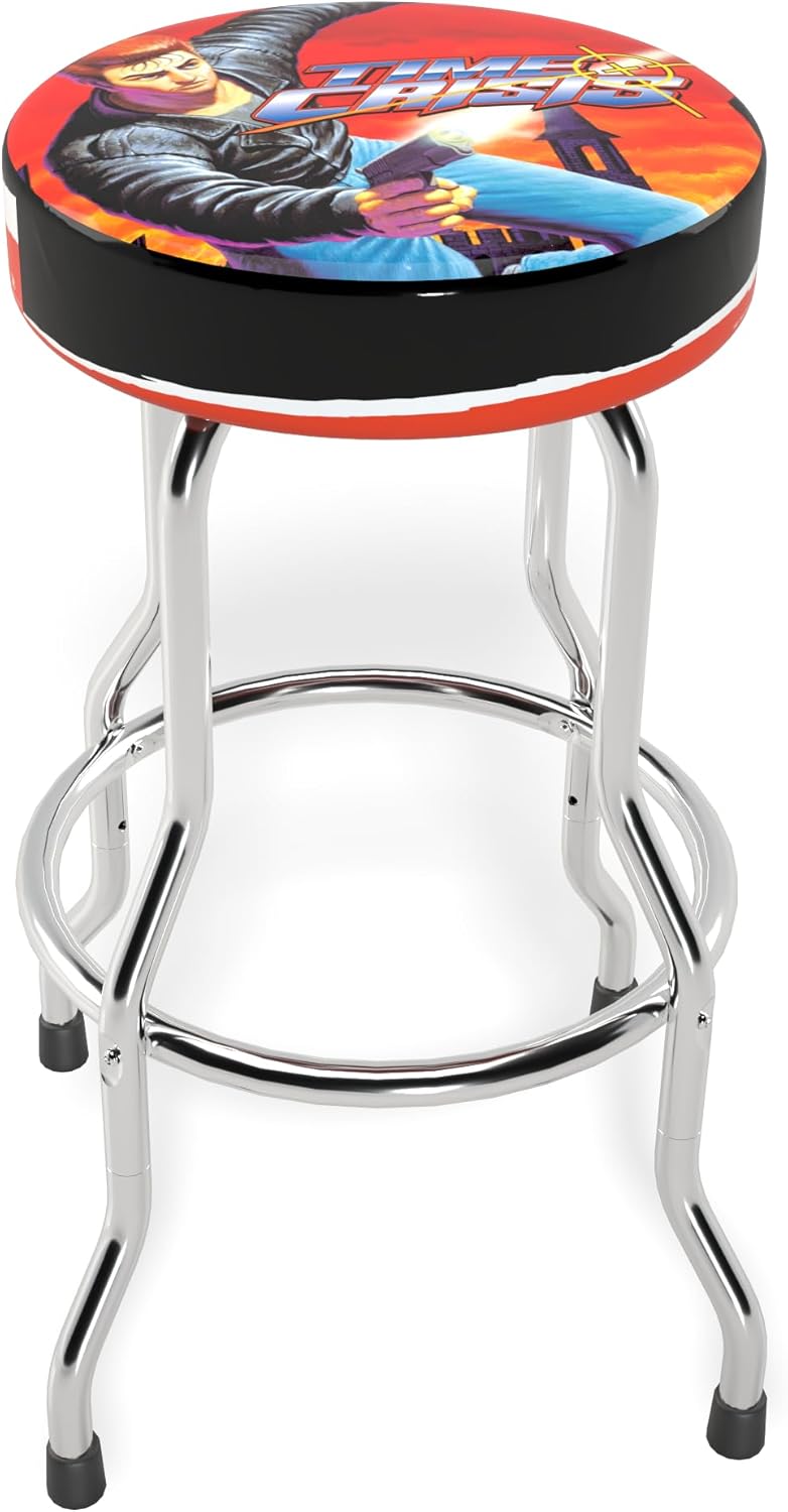 Arcade1Up Officially Licensed Adjustable Stool with Chrome-Plated Steel Frame and High-Density Foam Padding for Supreme Gaming Comfort (TIME Crisis) - Image 2